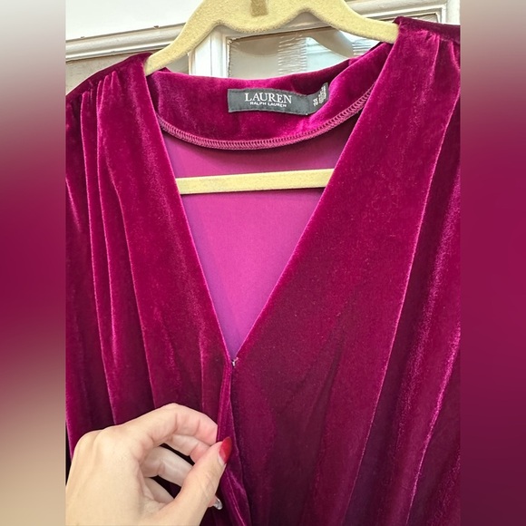 Lauren Ralph Lauren Black Label Belted Velvet Peplum Surplice Top Plus Size 1X - Picture 6 of 12